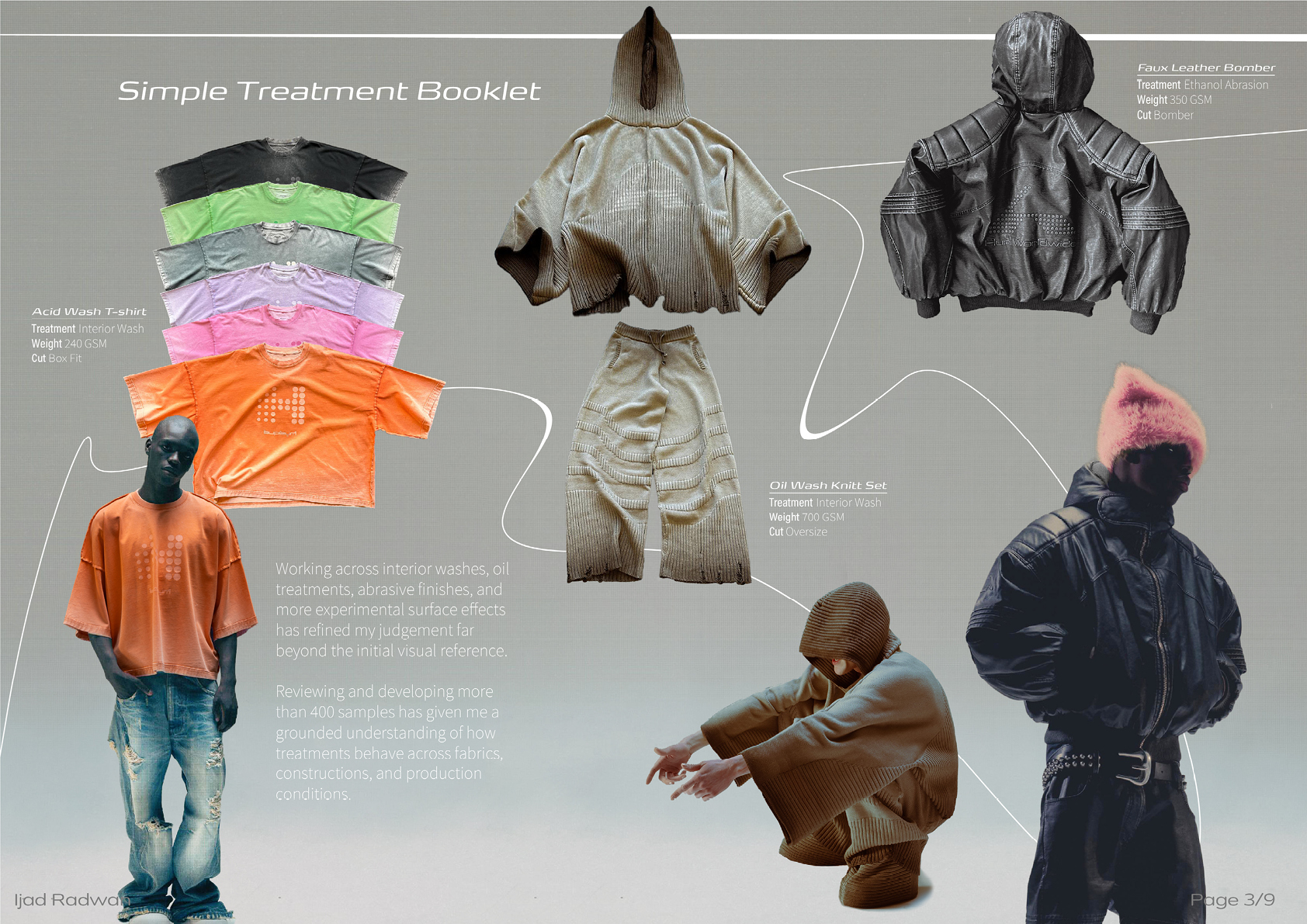 Verschiedene futuristische und avantgardistische Kleidungsstücke in kräftigen und gedeckten Farben sind auf einem grauen Hintergrund mit kurzen Beschreibungen und Abbildungen von Personen in den Outfits dargestellt.

Beschreibung von KI generiert